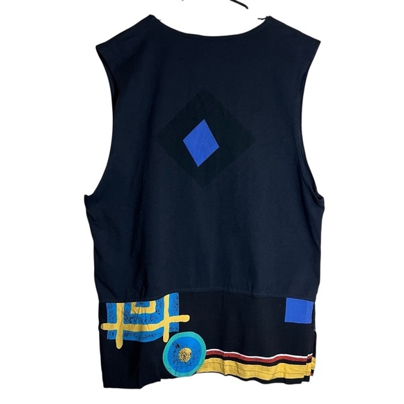 VTG 90s Teddi Black Patchwork Funky Retro Vest Button-Up Boho Long Tunic Sz XL - Picture 2 of 11